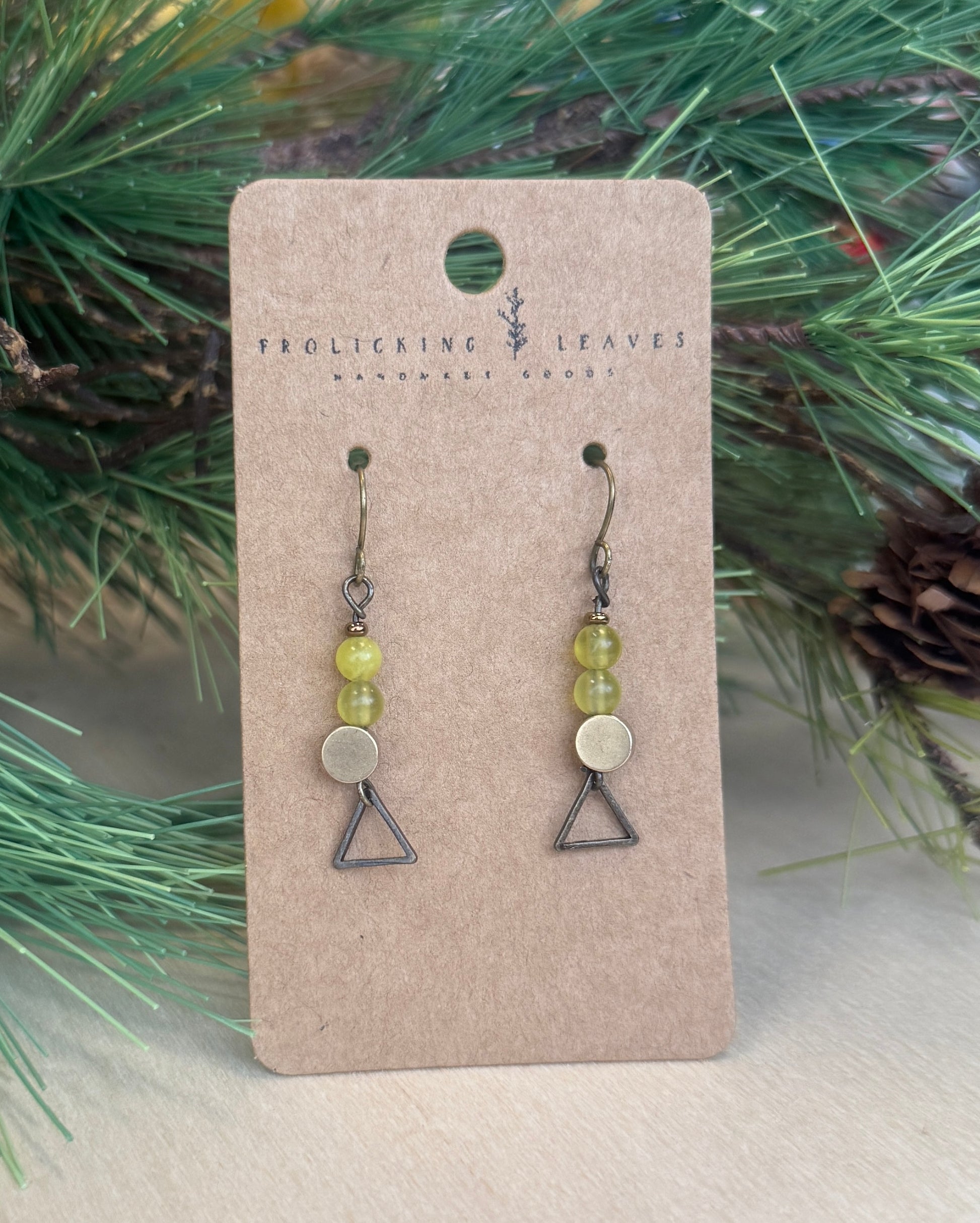 Olive Jade Geo Earrings Bronze