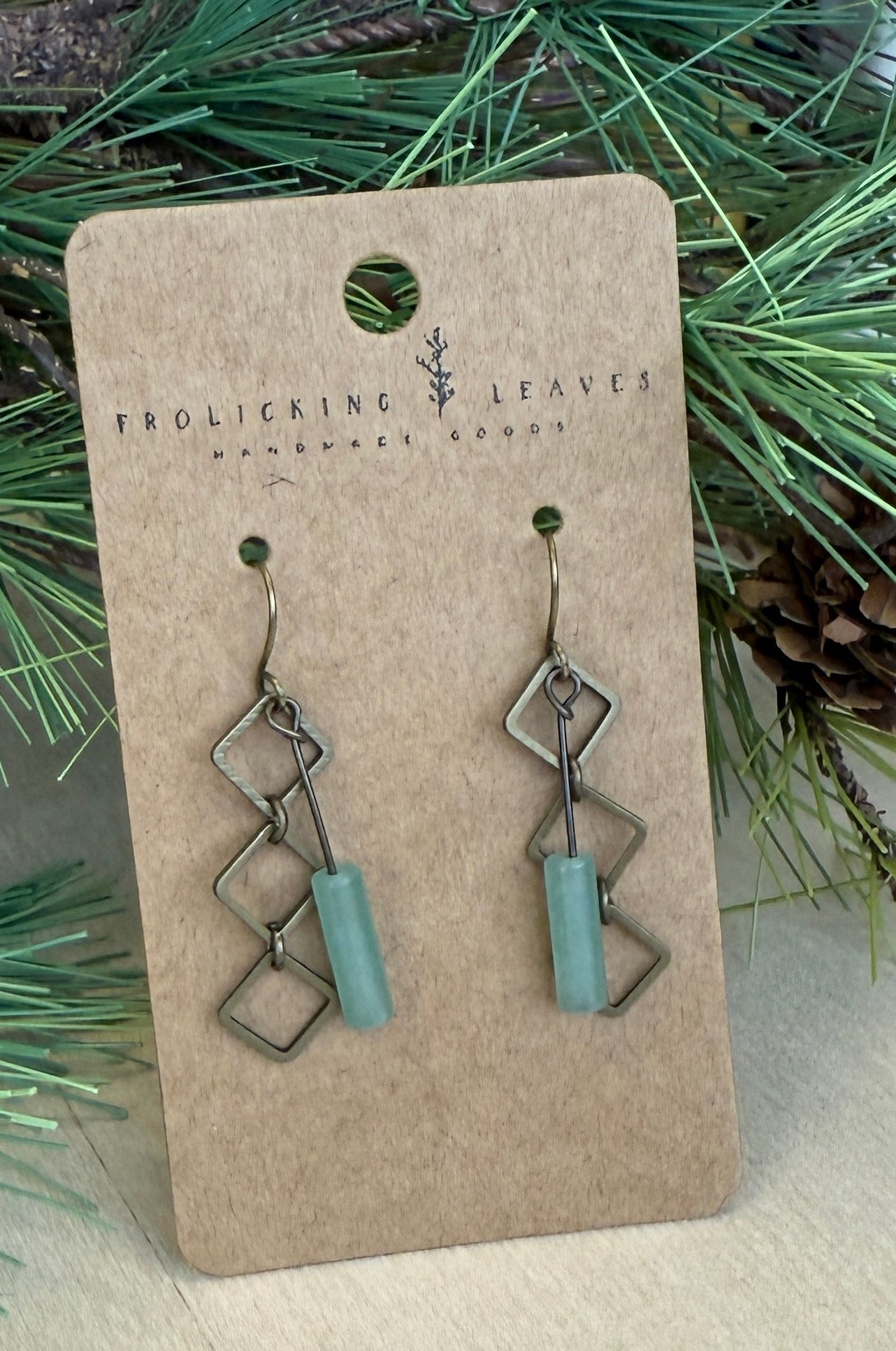Aventurine Square Charm Earrings