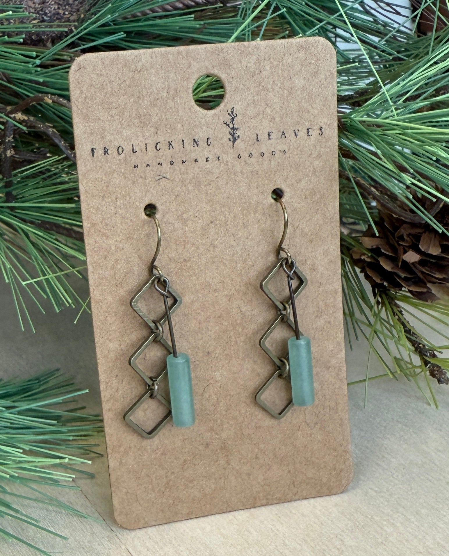 Aventurine Square Charm Earrings