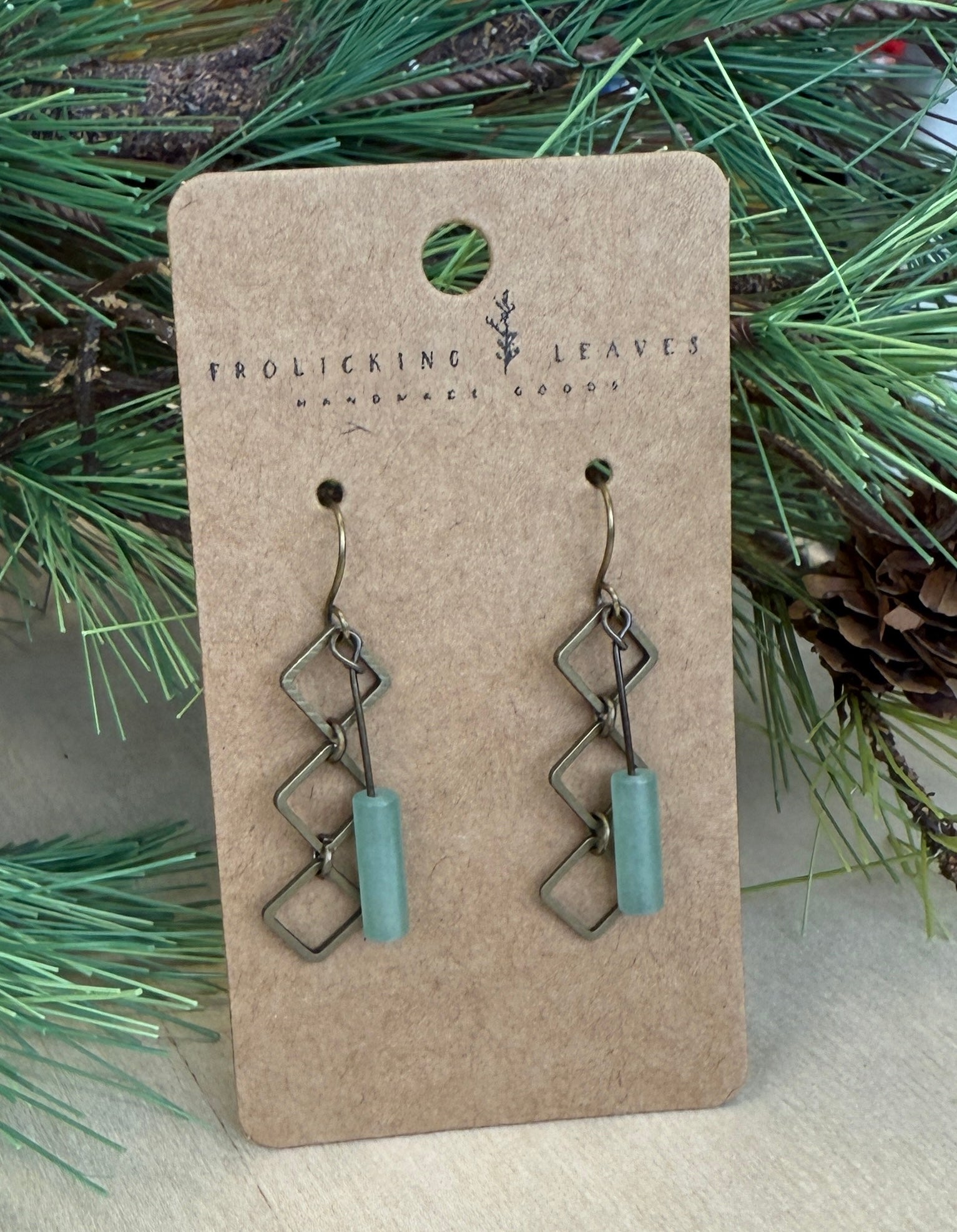 Aventurine Square Charm Earrings