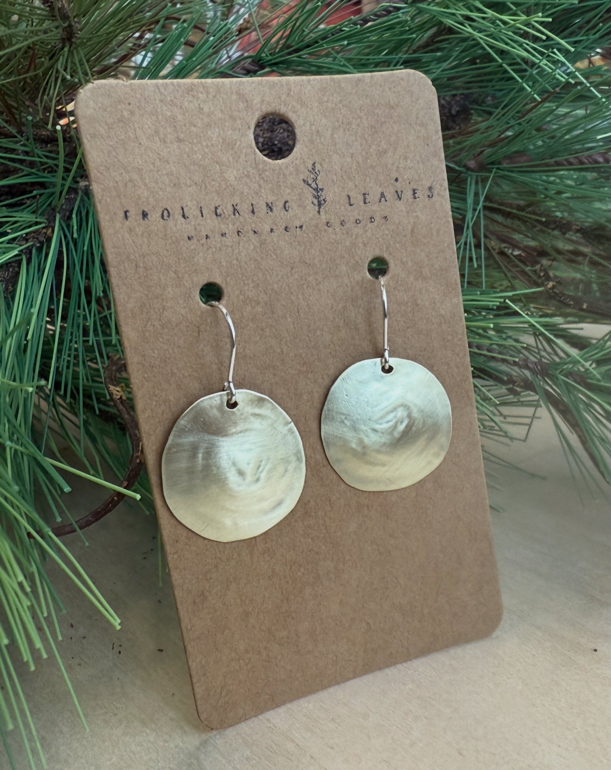 Melted Circle Hand Cut Brass Earrings with Sterling