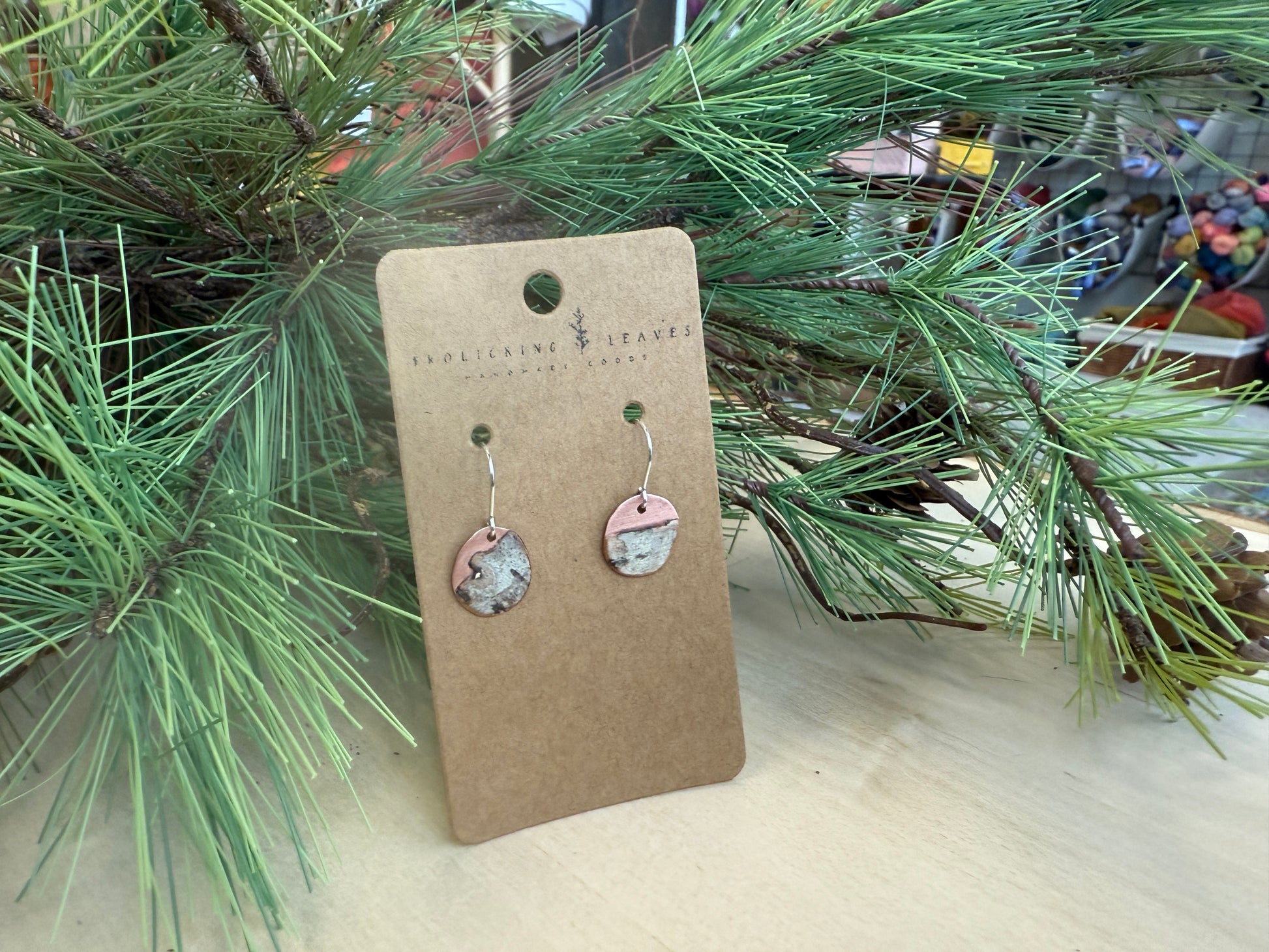 Copper Circle Earrings with Birch and Sterling