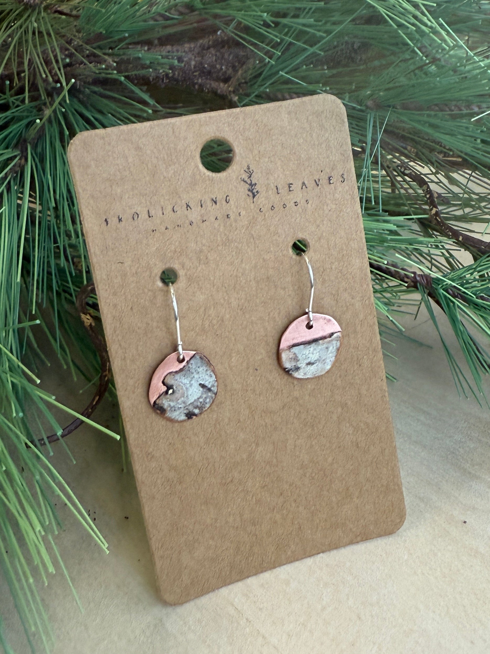 Copper Circle Earrings with Birch and Sterling