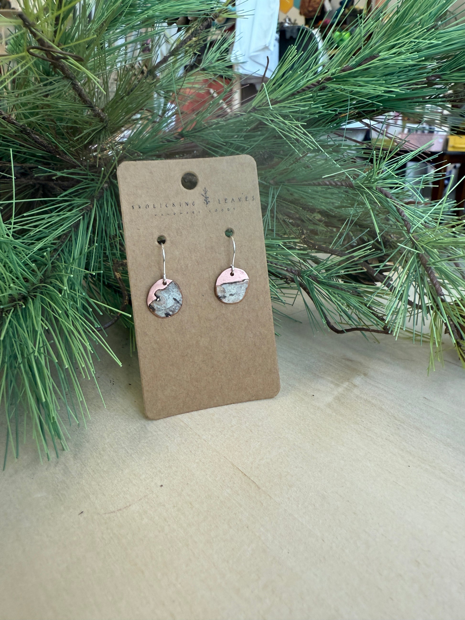 Copper Circle Earrings with Birch and Sterling