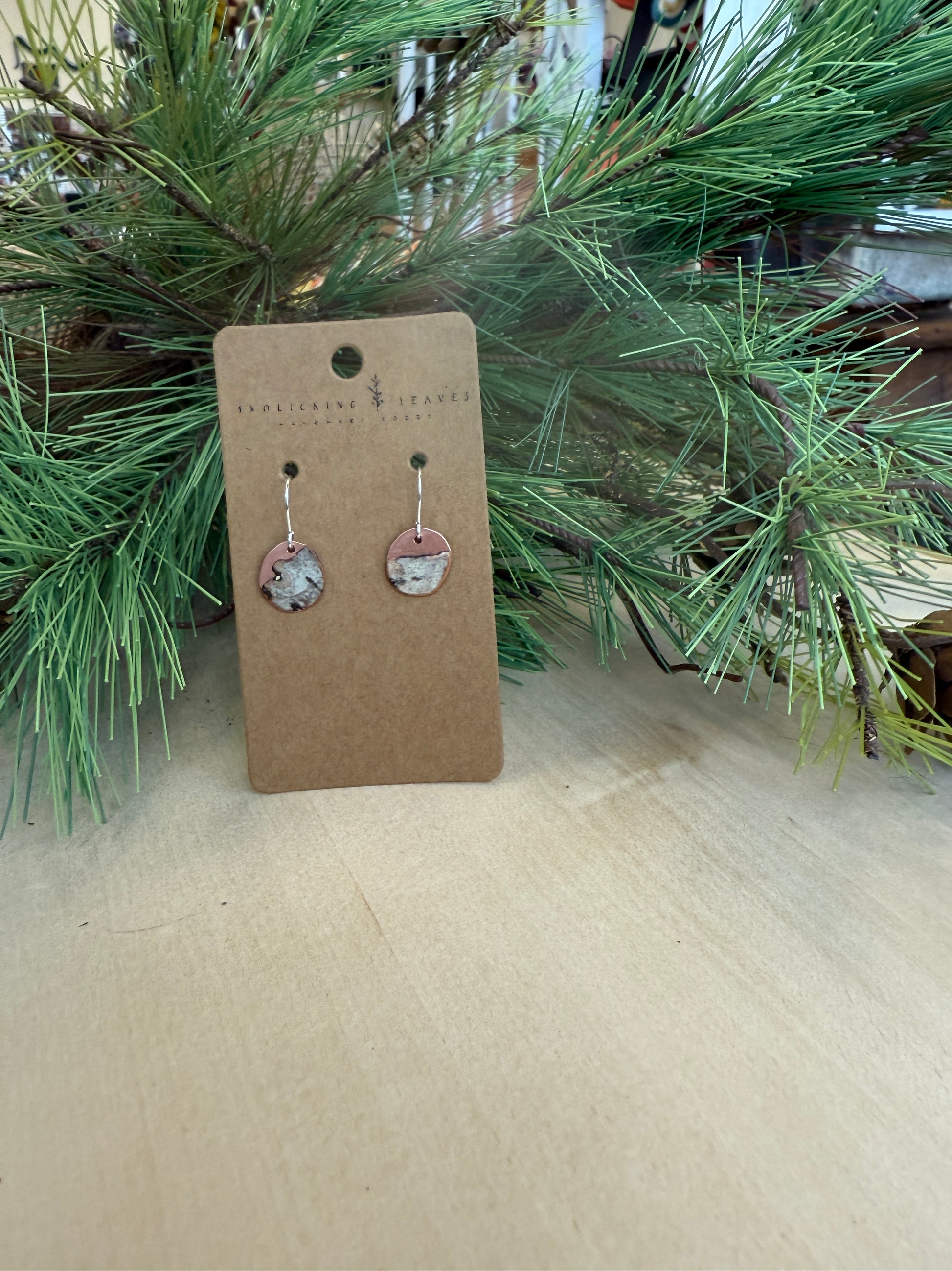 Copper Circle Earrings with Birch and Sterling