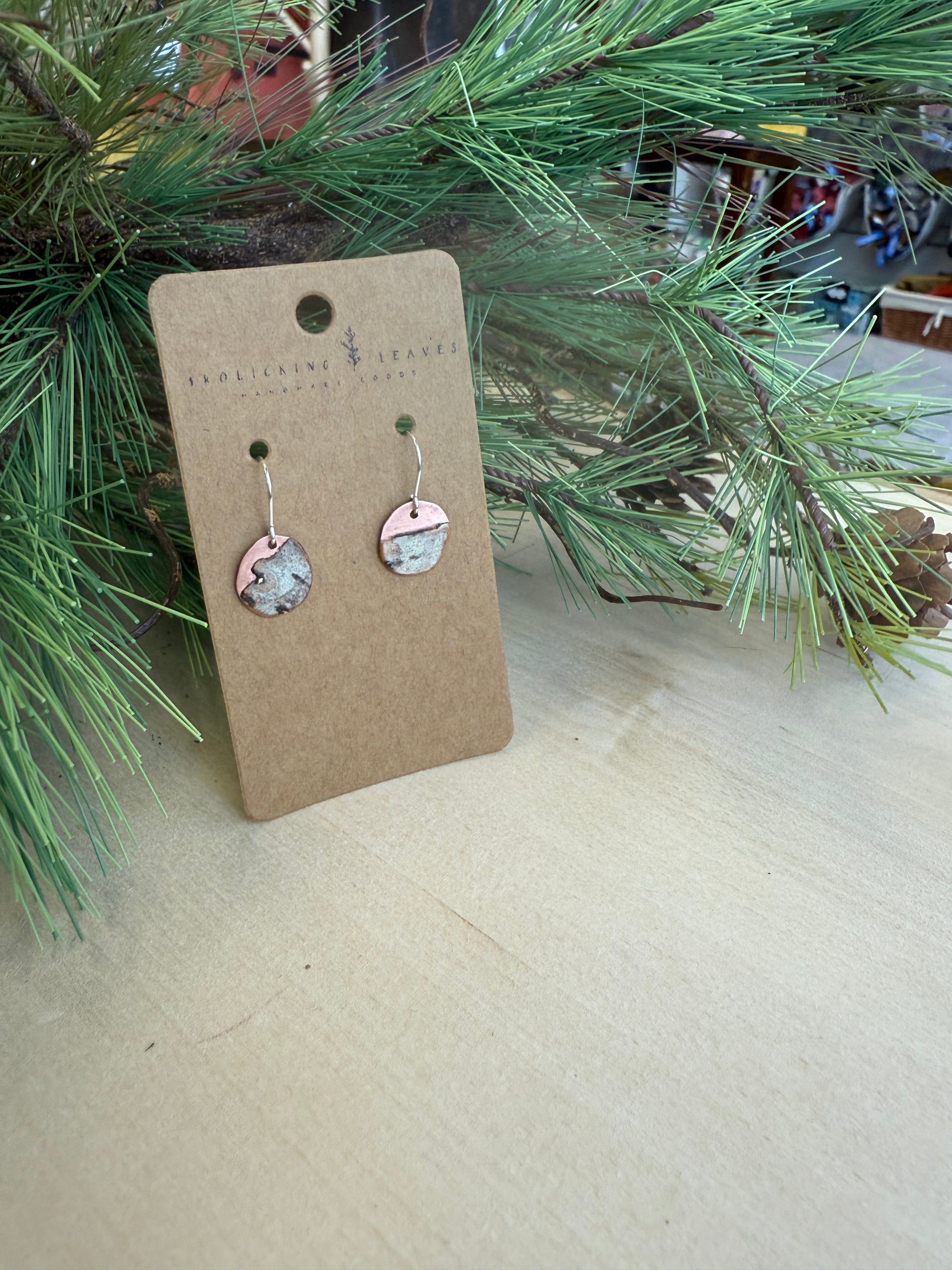 Copper Circle Earrings with Birch and Sterling