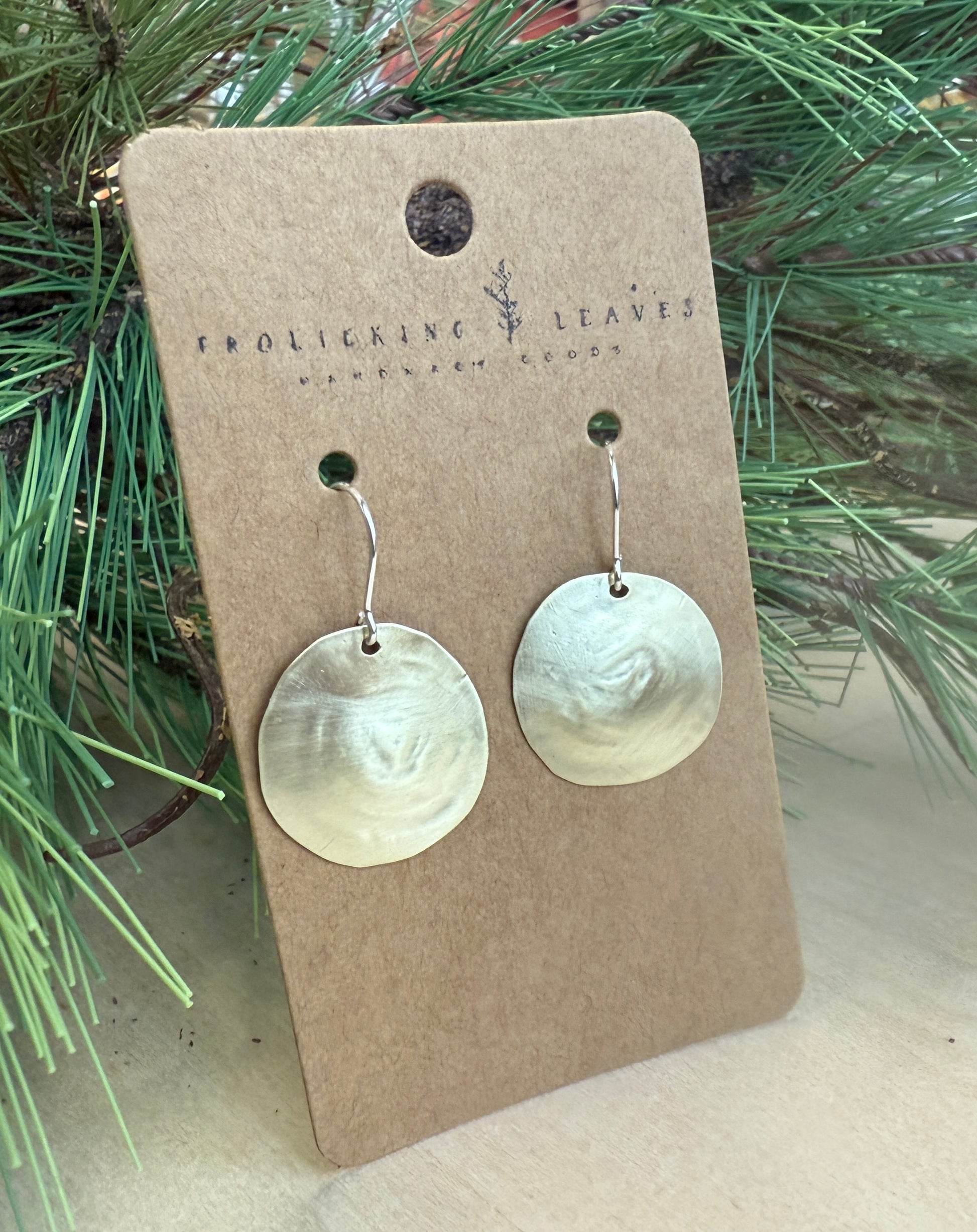 Melted Circle Hand Cut Brass Earrings with Sterling