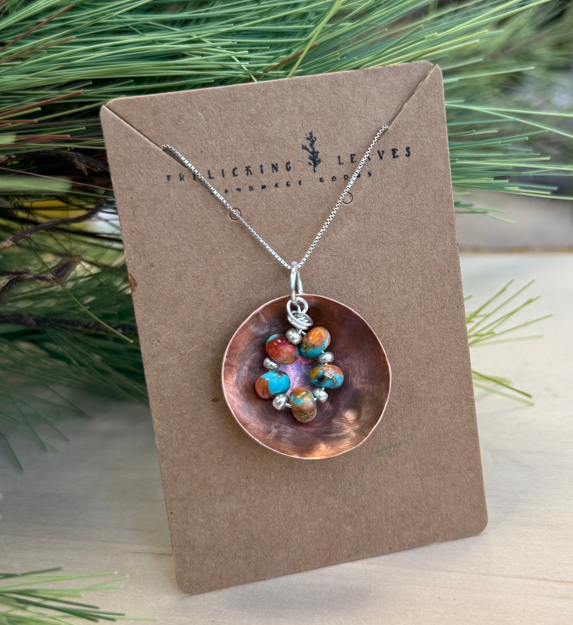 Copper & Turquoise Bowl Pendant on Sterling