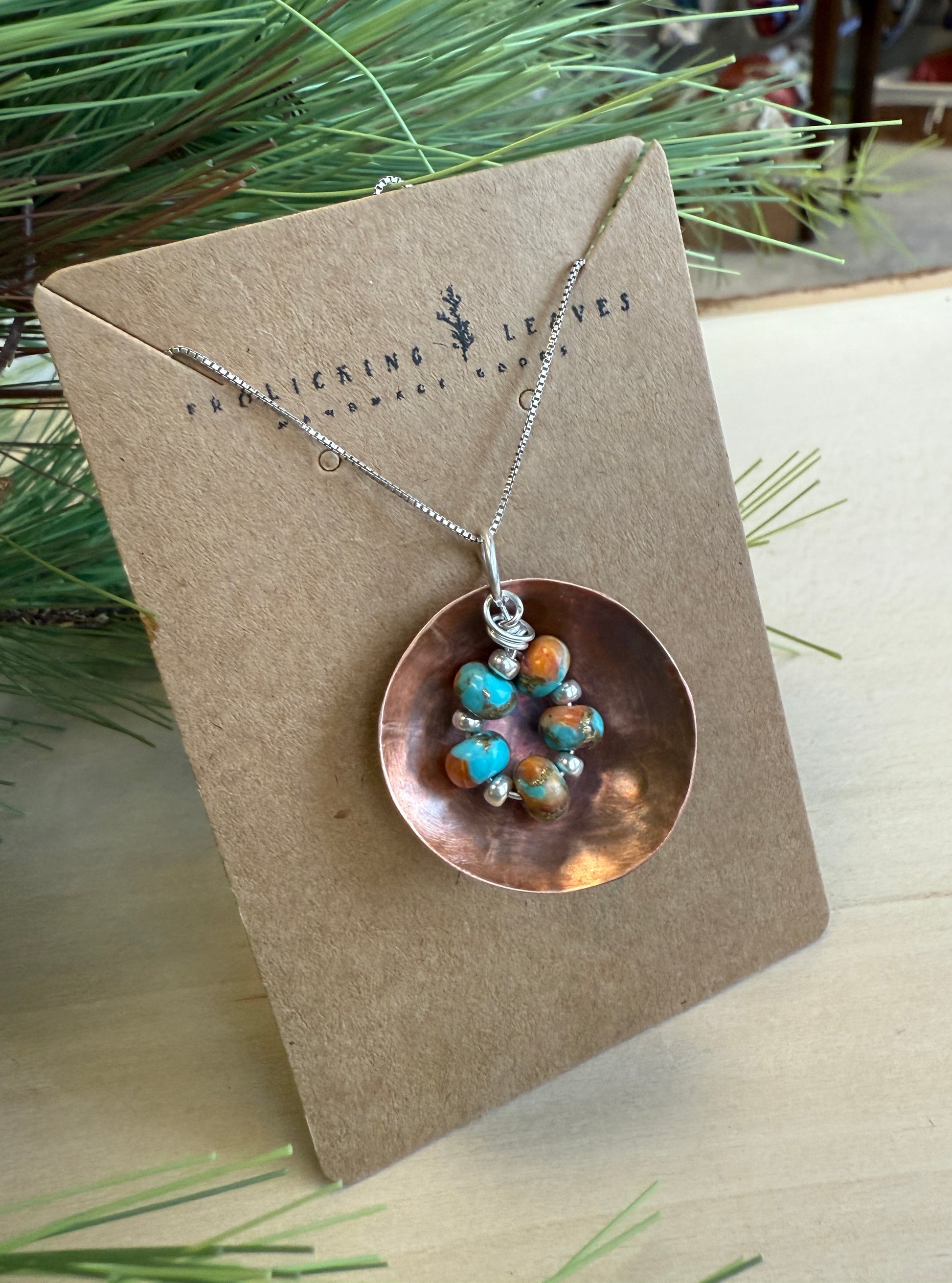 Copper & Turquoise Bowl Pendant on Sterling