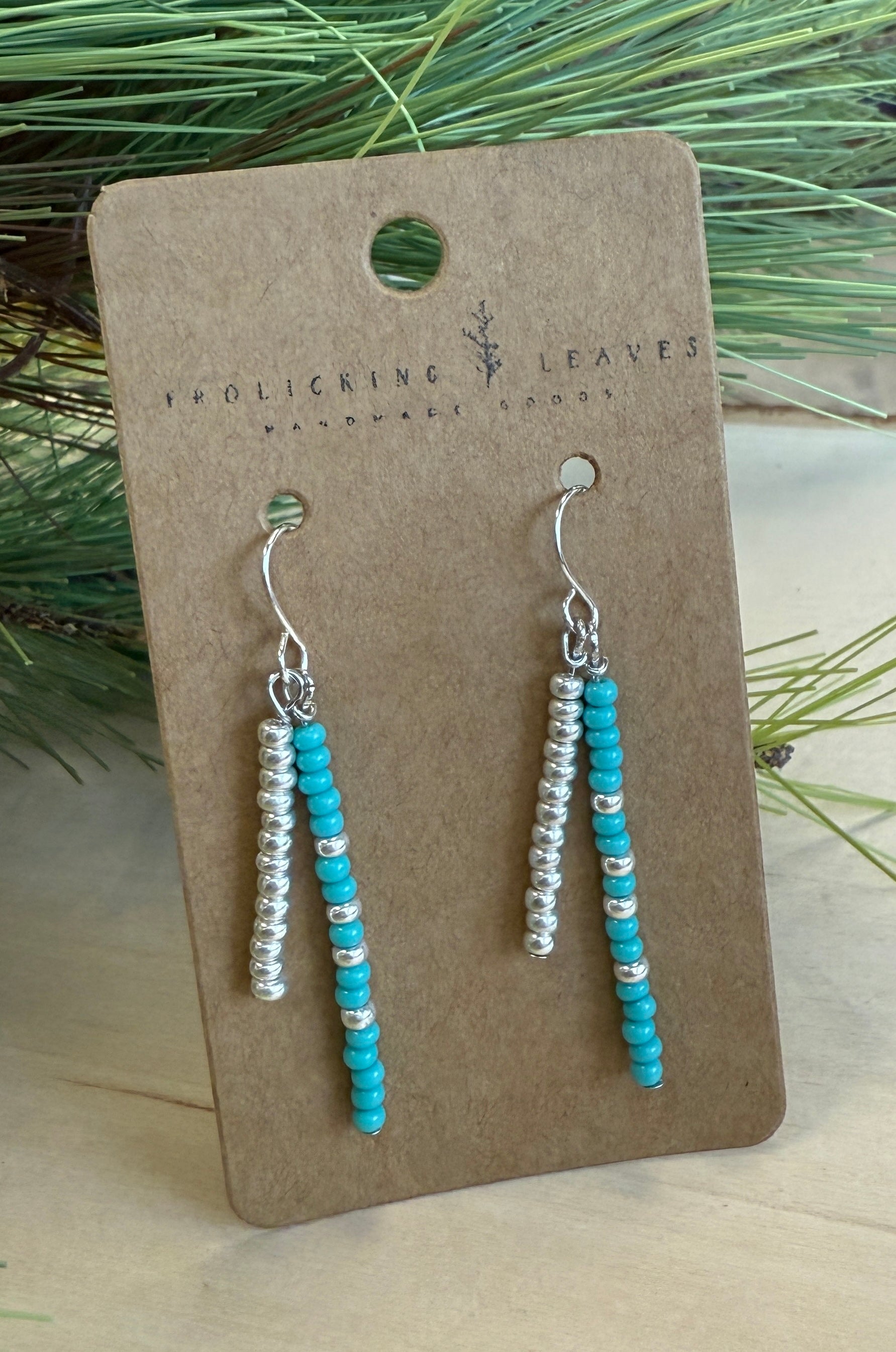 Turquoise & Silver Beaded Earrings