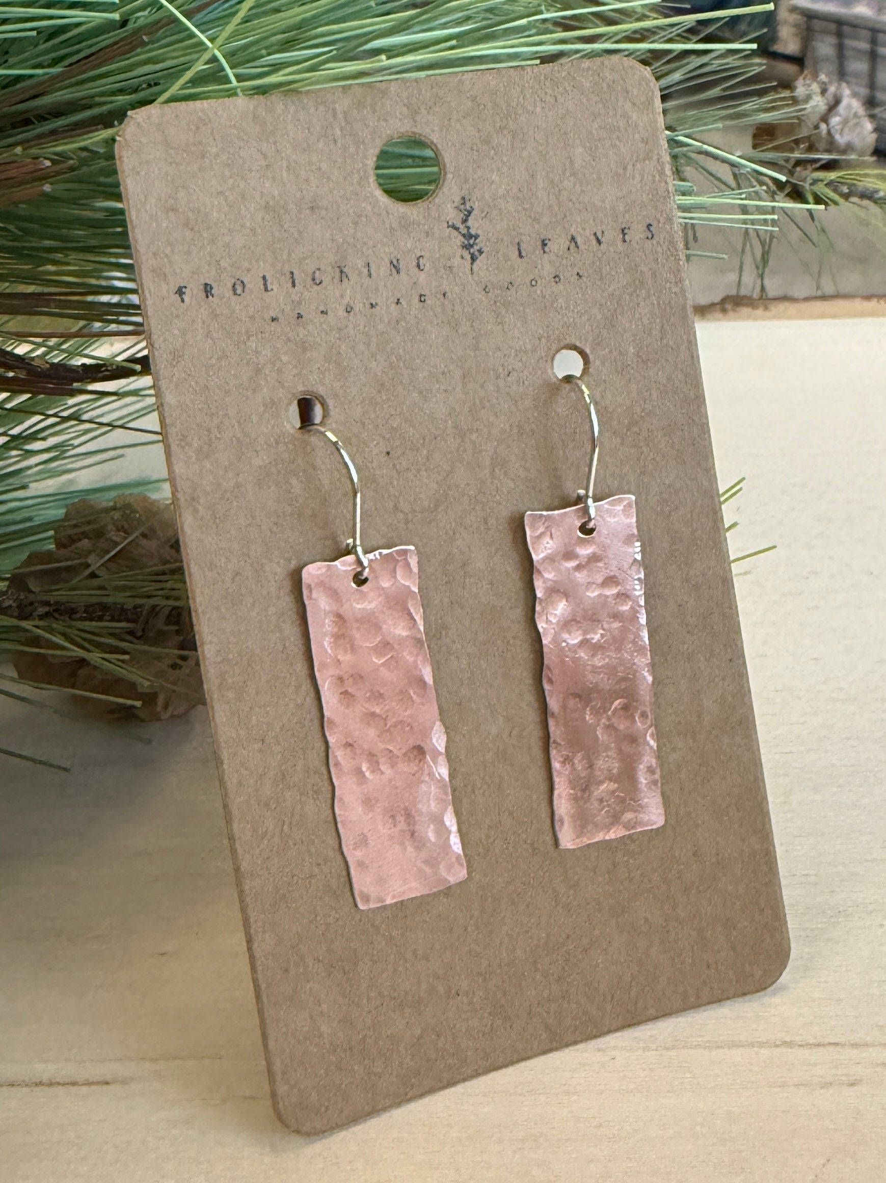 Hammered Copper and Sterling Earrings