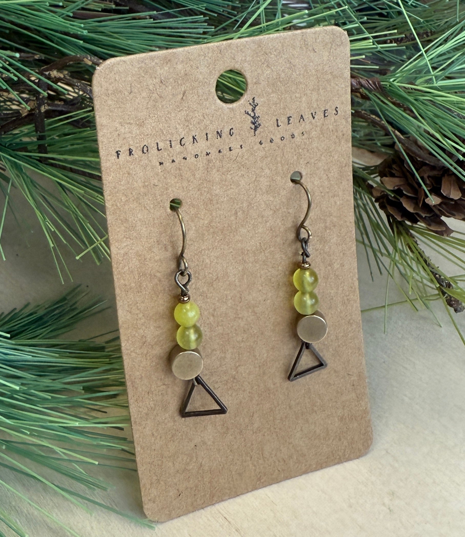 Olive Jade Geo Earrings Bronze
