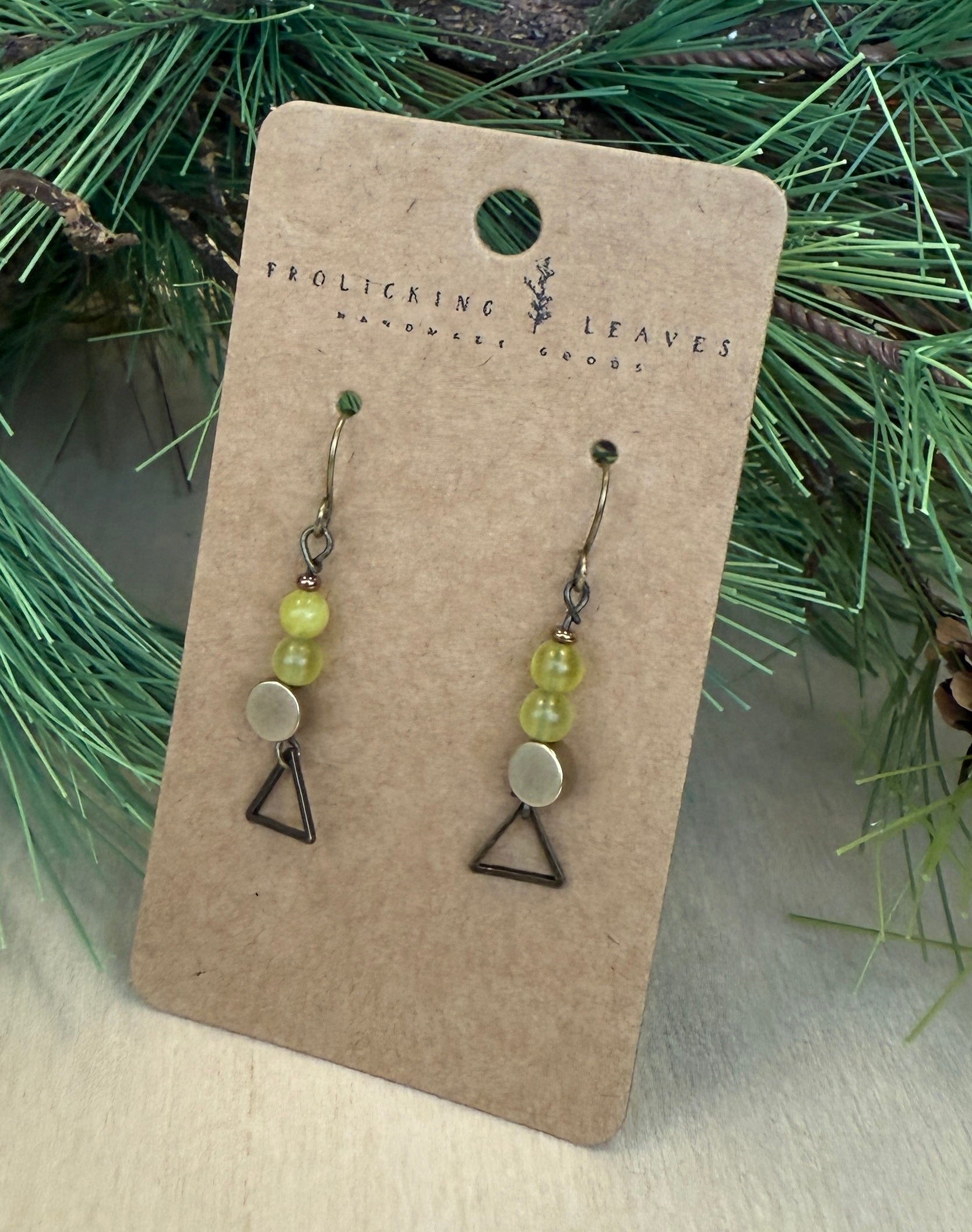 Olive Jade Geo Earrings Bronze