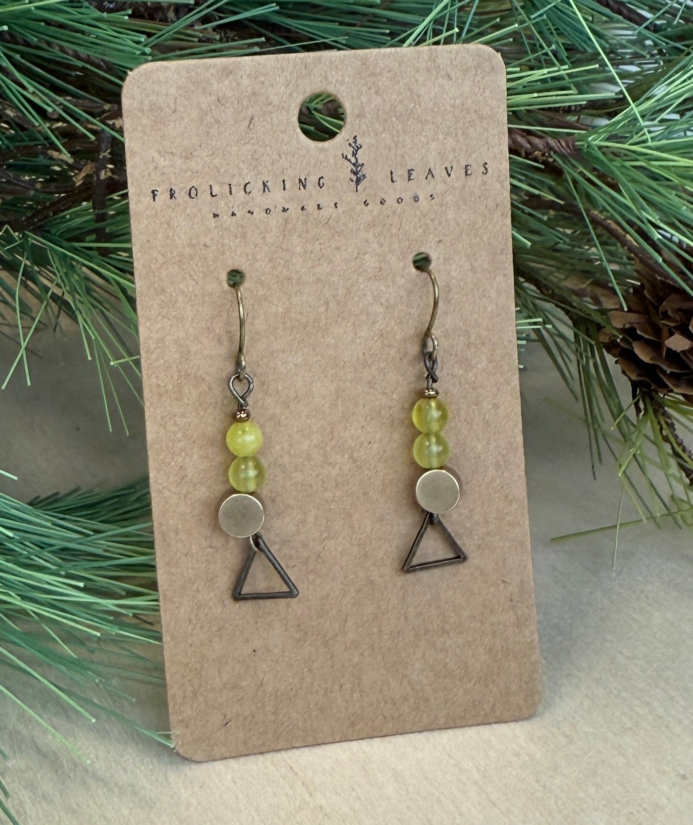Olive Jade Geo Earrings Bronze