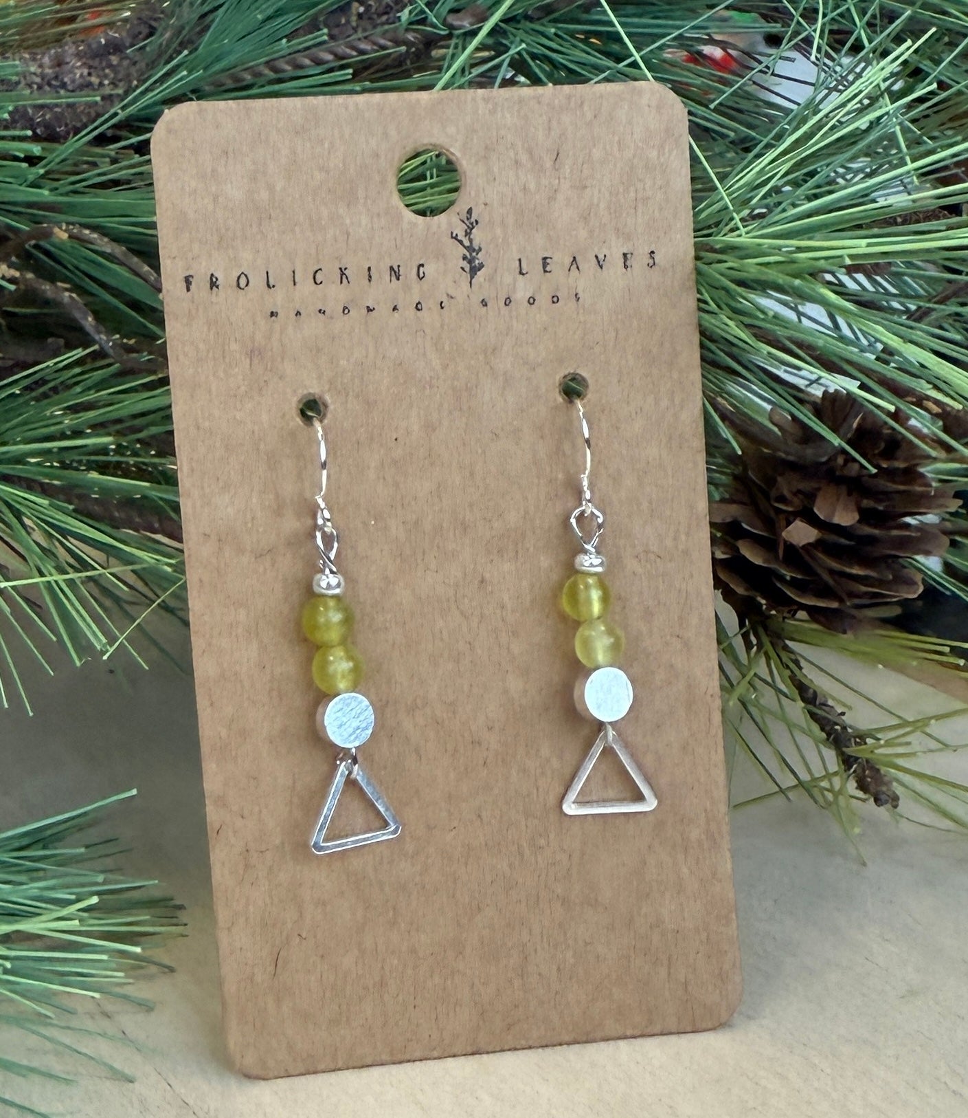 Olive Jade Geo Earrings Silver