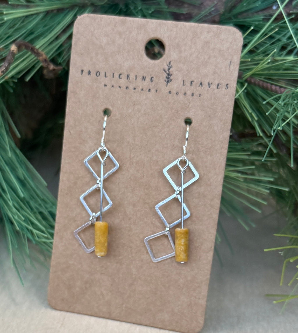 Yellow Jade Square Charm Earrings