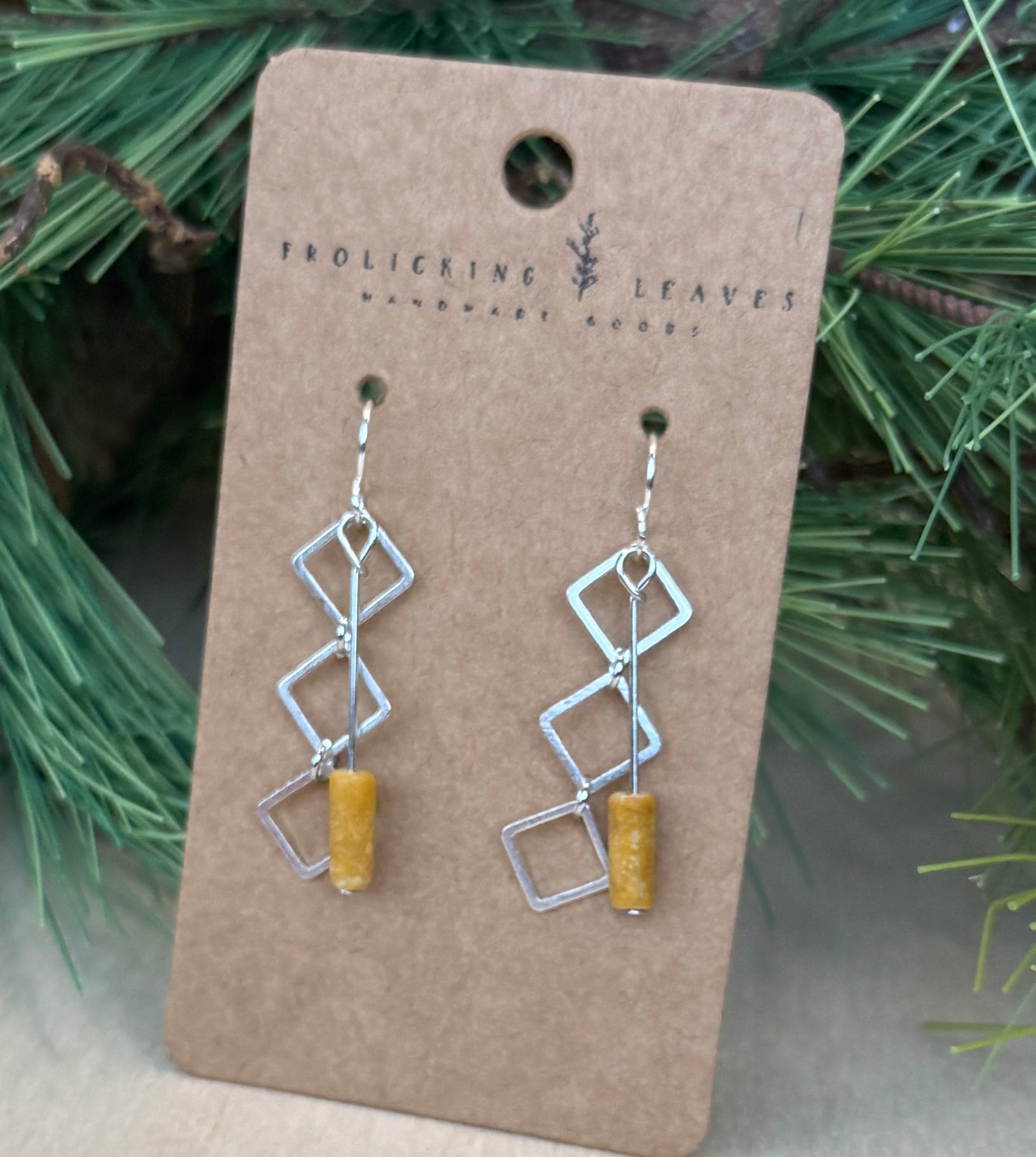 Yellow Jade Square Charm Earrings