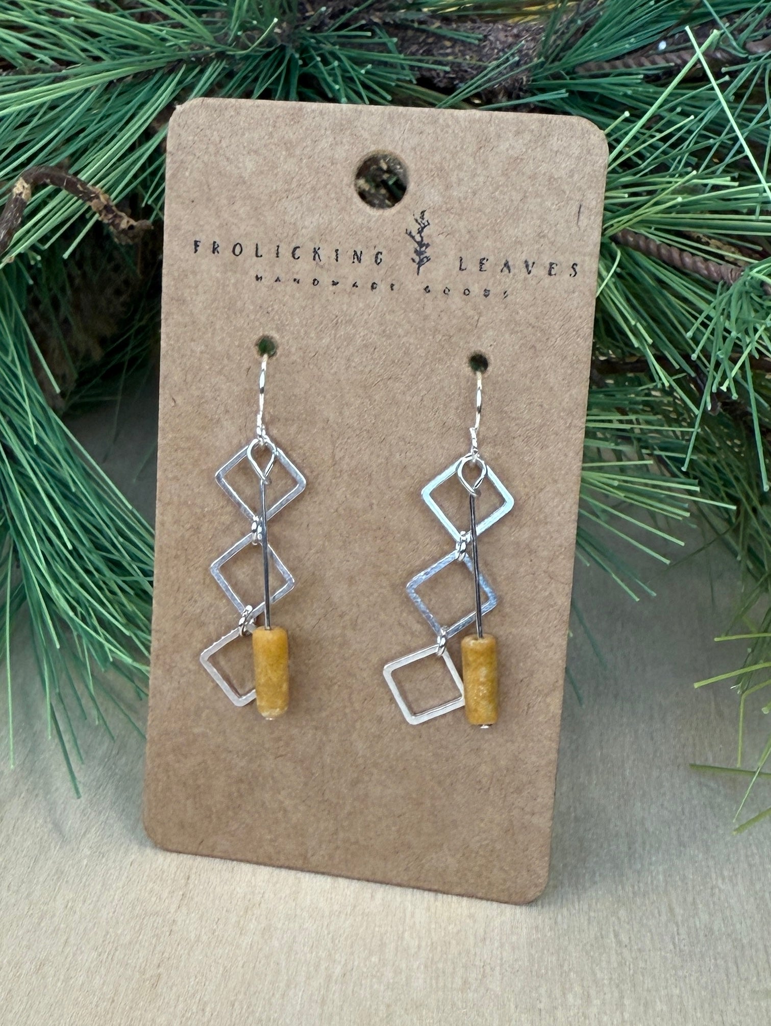 Yellow Jade Square Charm Earrings