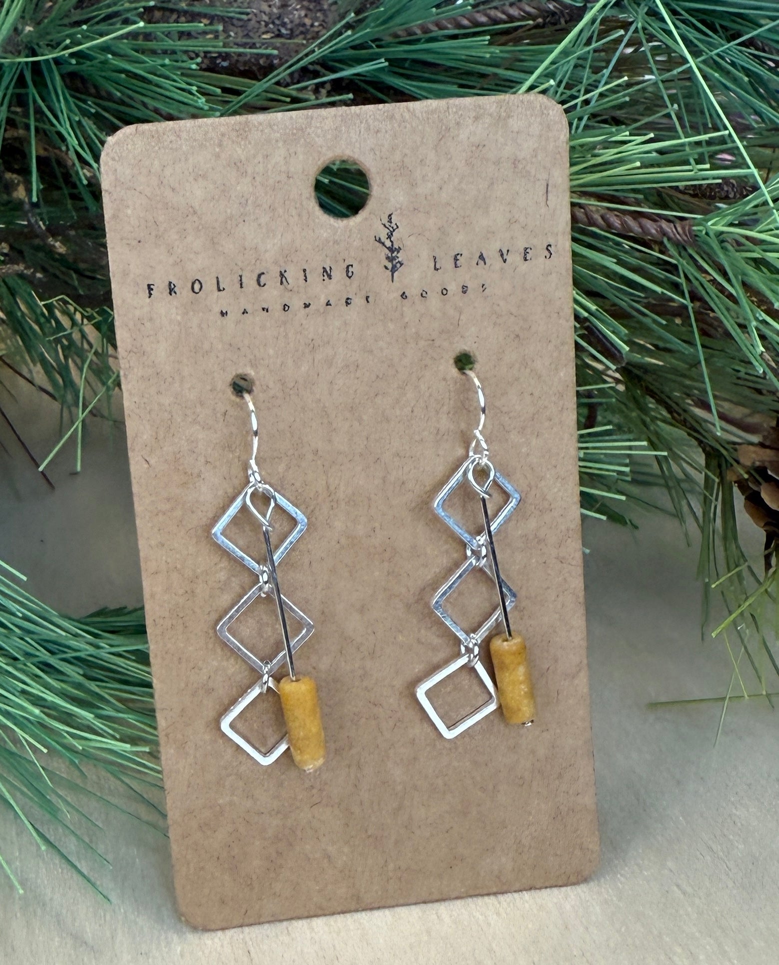Yellow Jade Square Charm Earrings