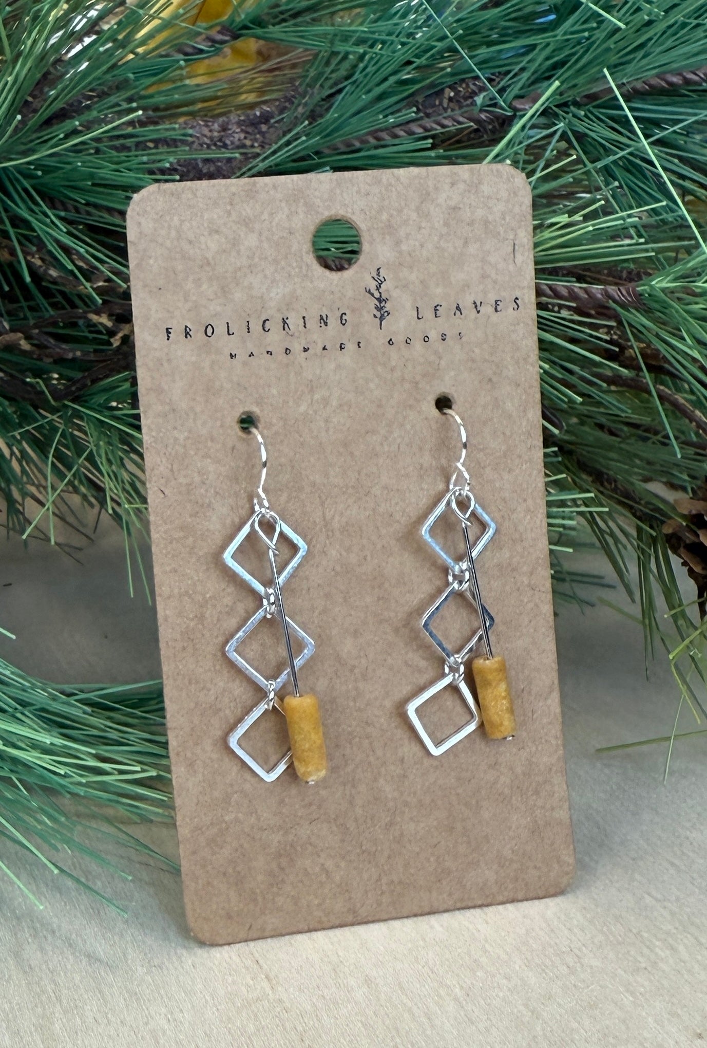 Yellow Jade Square Charm Earrings
