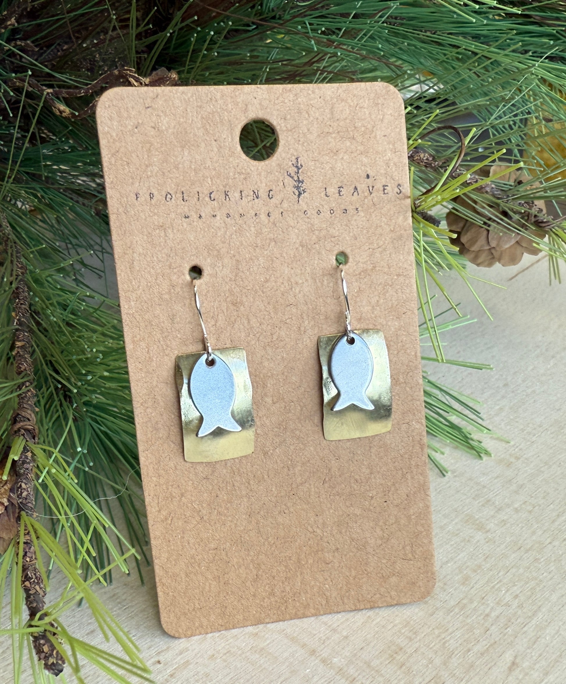 Hand Cut Domed Brass Fish Earrings