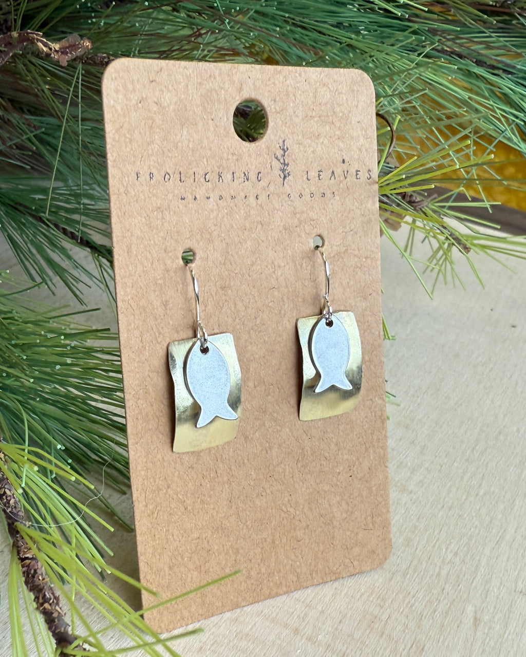 Hand Cut Domed Brass Fish Earrings