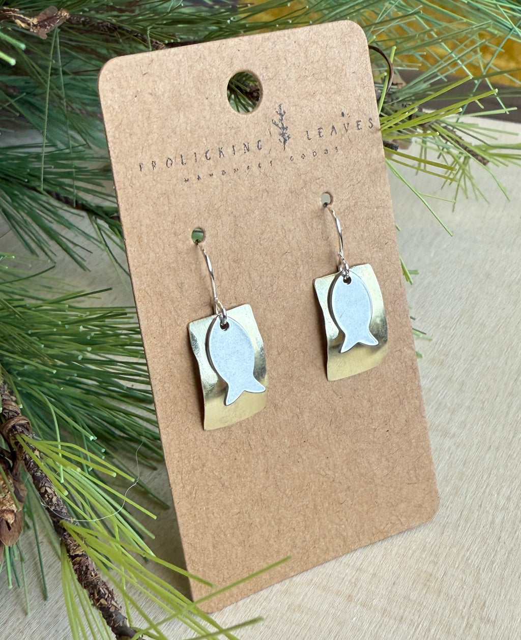 Hand Cut Domed Brass Fish Earrings