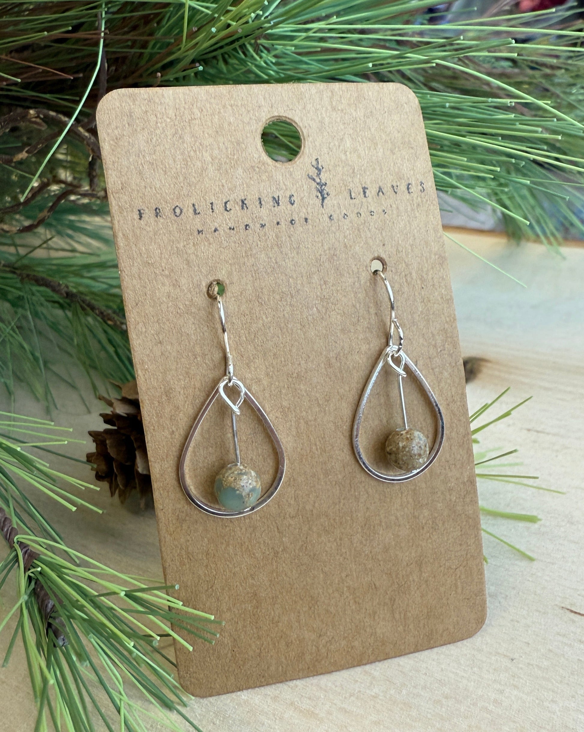 Teardrop Jasper Earrings Silver