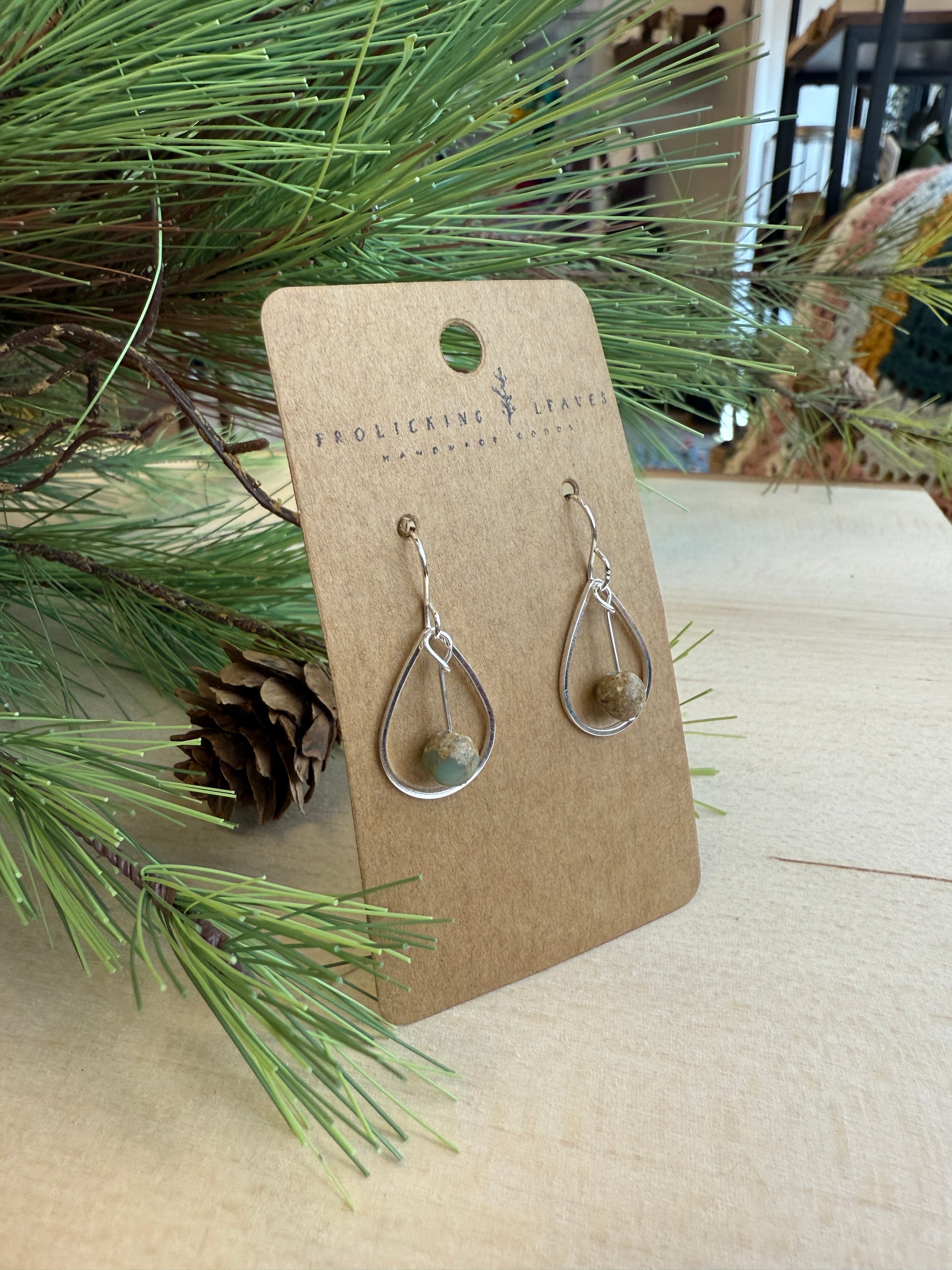 Teardrop Jasper Earrings Silver