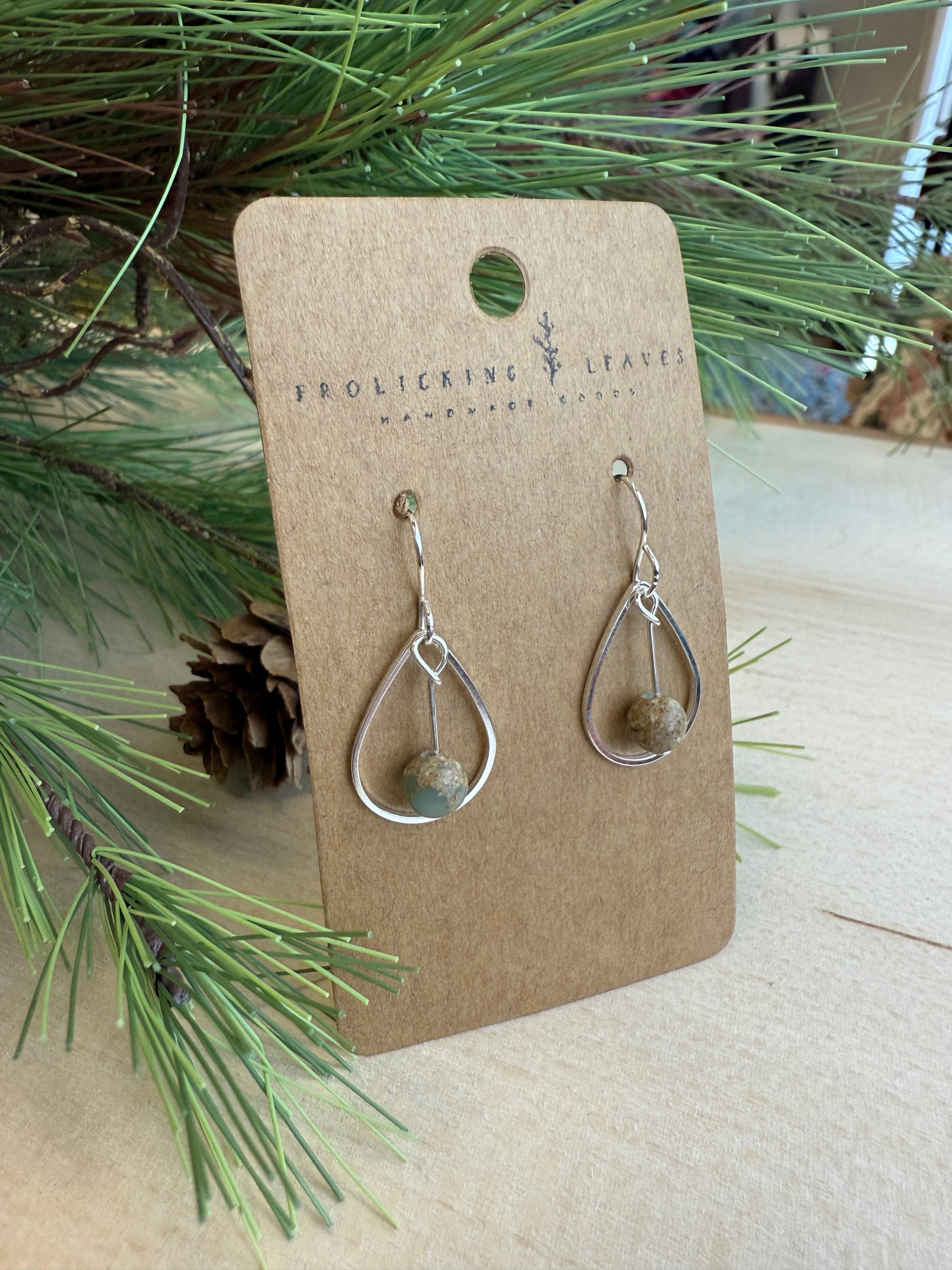 Teardrop Jasper Earrings Silver
