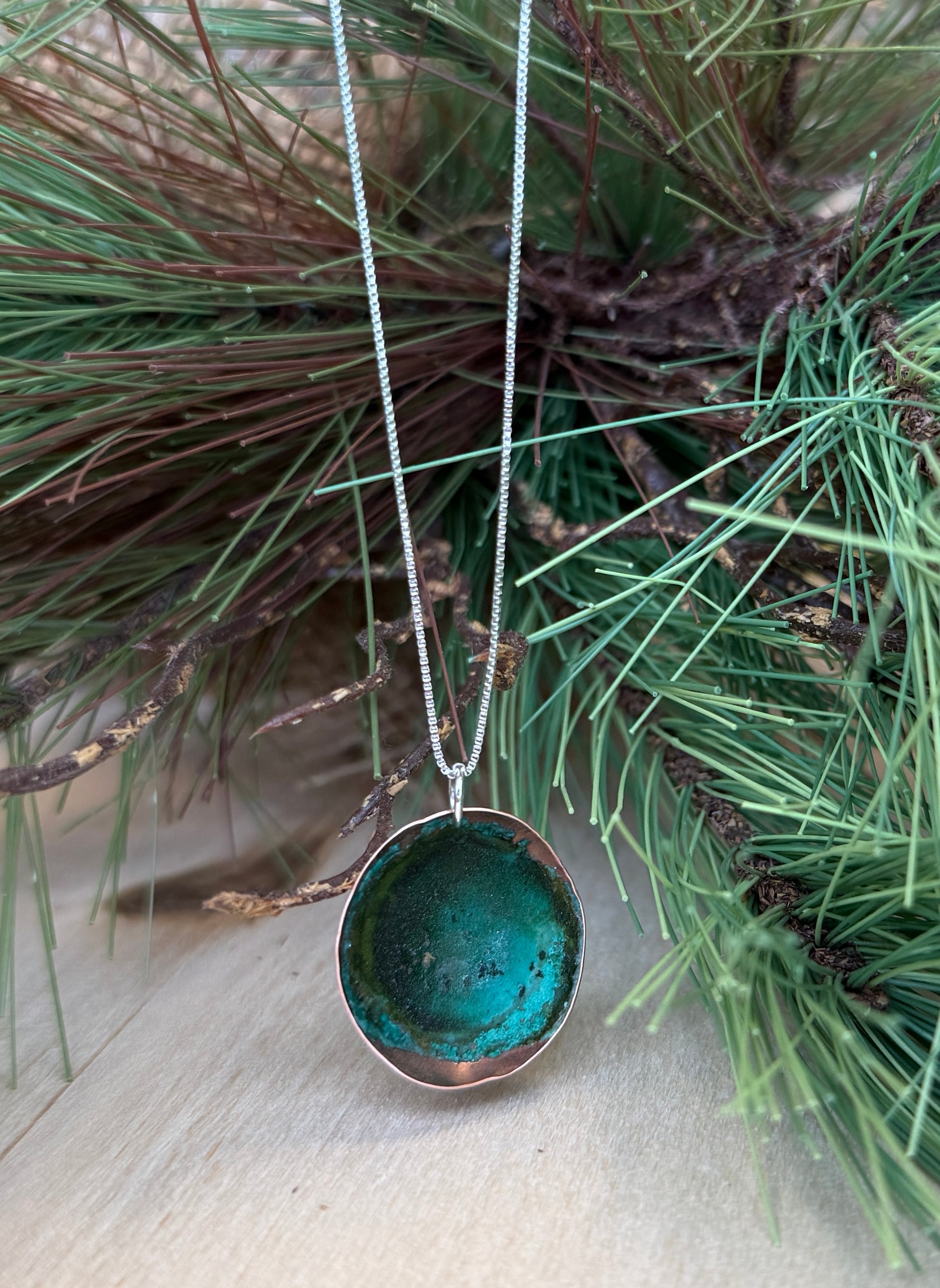 Hand Cut Patina Copper Bowl on Sterling